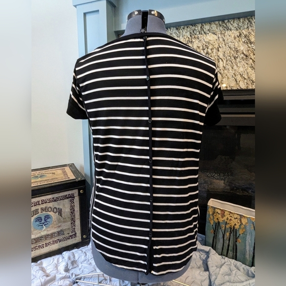 Cable & Gauge faux back button Black and White Striped shirt - L - Picture 2 of 8